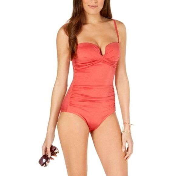 CALVIN KLEIN Bandeau shimmer Tummy-control Swimsuit sz 8 - Picture 3 of 11